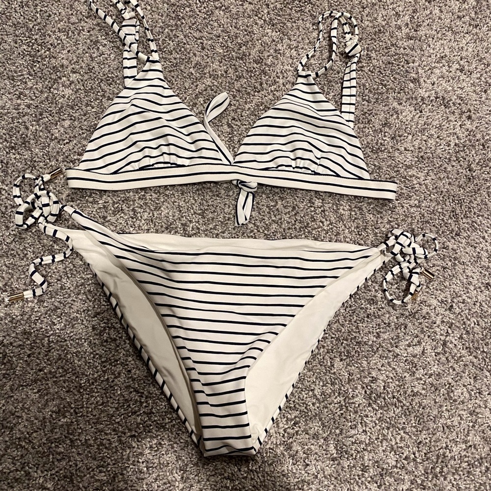 Monday Swimwear White with Navy Strip Bikini